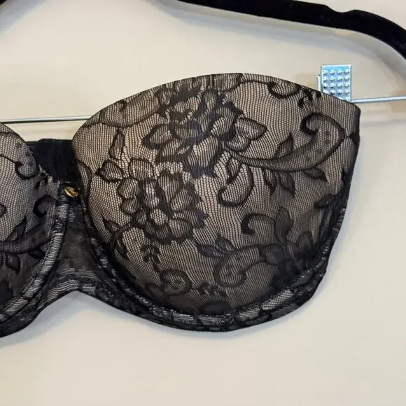Natori Calais Strapless Bra Womens 32DDD Black Lace Mesh Underwired Convertible - Picture 3 of 8